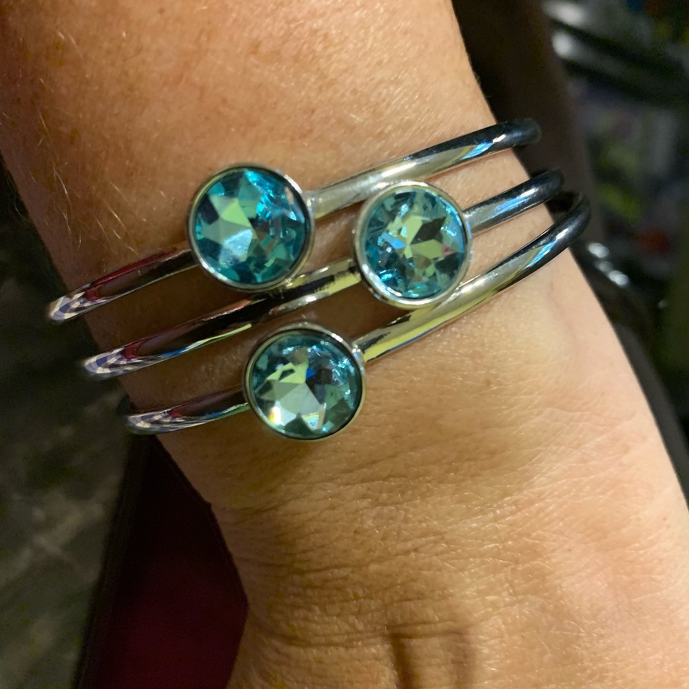 Aquamarine, silver bangle bracelets